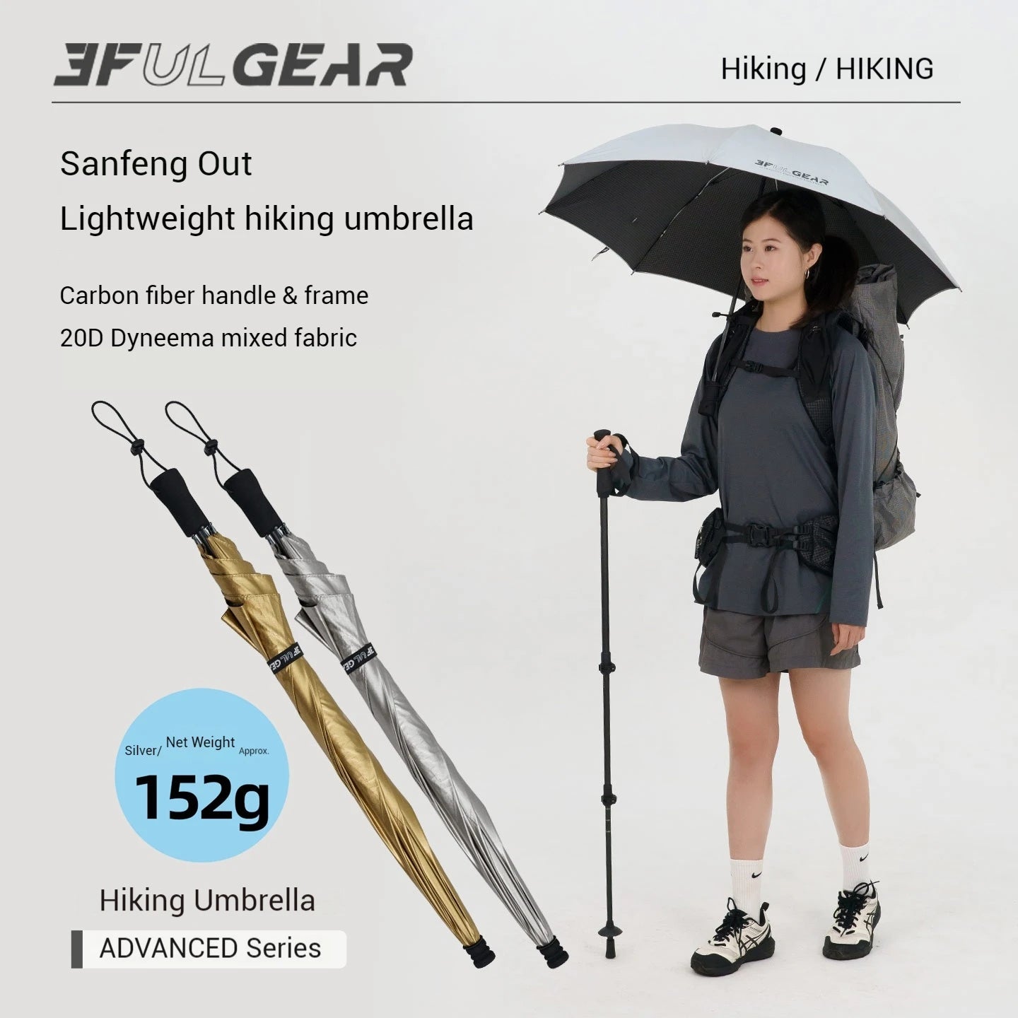 3F UL GEAR Hiking Umbrella Outdoor Hiking Camping Mountaineering Nylon Silver Coating Sun Protection Lightweight And Portable