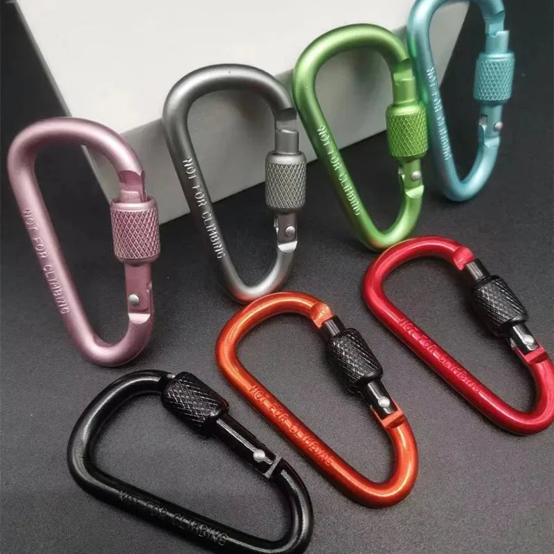1pc D Shape Aluminum Carabiner Clip Outdoor Hiking Gear Backpack Keychain Hook Camping Outdoor Tools Anti Loss Lock Buckle