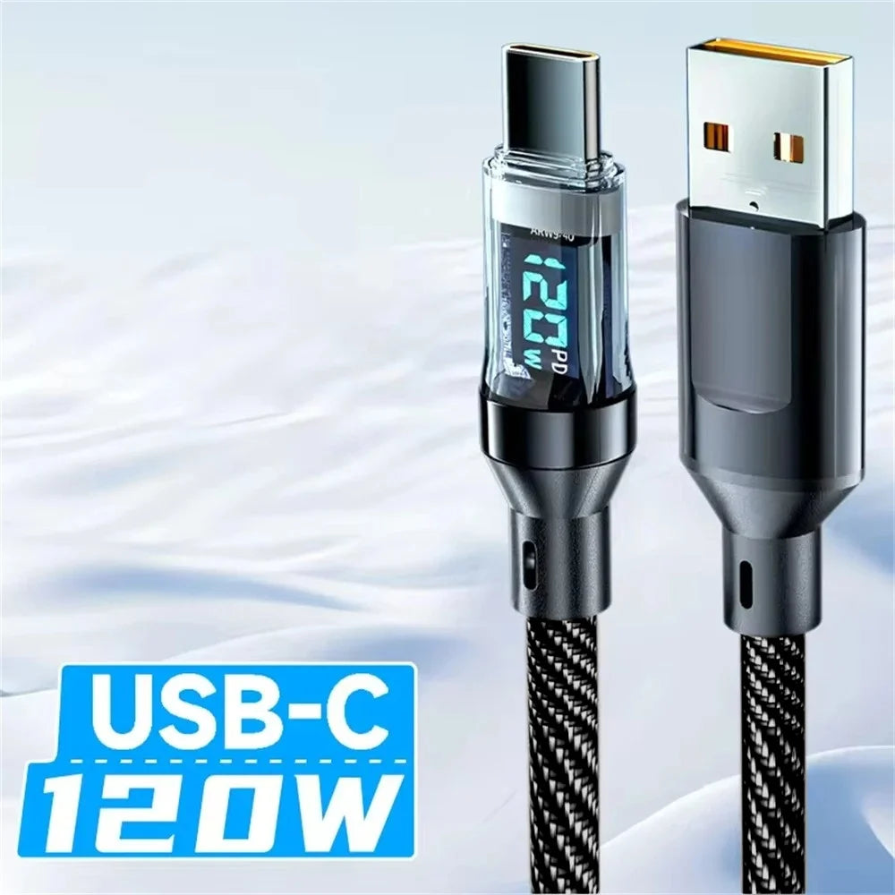 120W Type C Cable Super Fast Charging USB C To USB C Phone Charger Data Cord For iPhone Samsung Xiaomi Huawei Quick Charge Cable