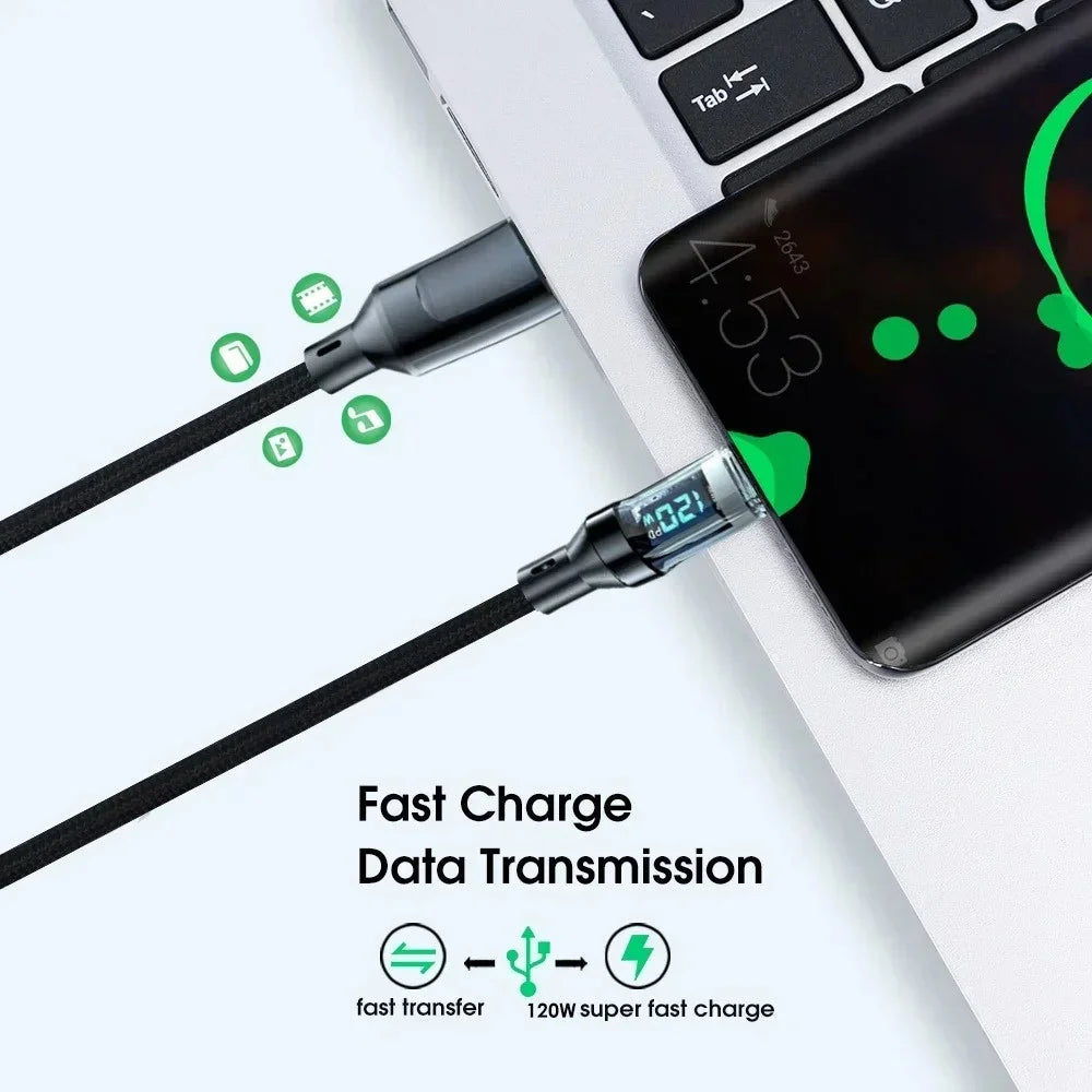 120W Type C Cable Super Fast Charging USB C To USB C Phone Charger Data Cord For iPhone Samsung Xiaomi Huawei Quick Charge Cable