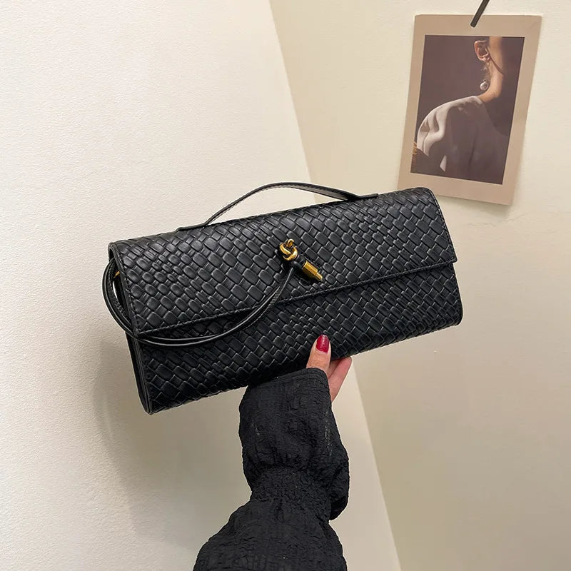 2026 New Woven Pattern Handbag Women's Pure Color Simple Commuting Banquet Two-in-one Bag PU Single Shoulder Cross-body Bag