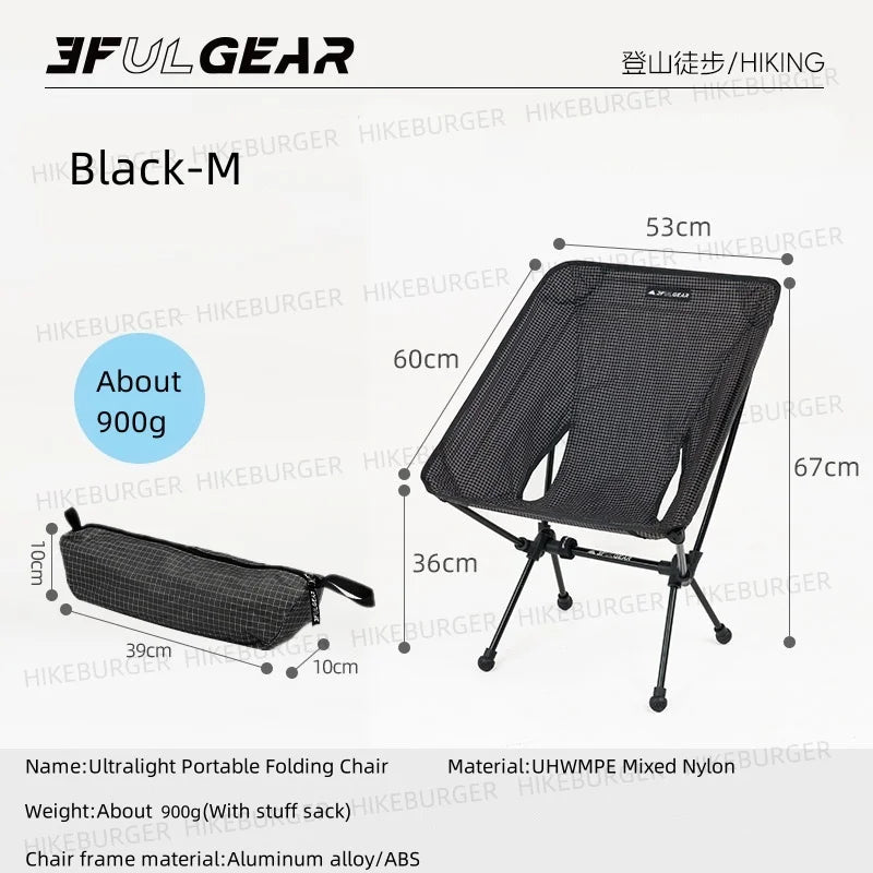 3F UL GEAR Outdoor Ultralight Portable Folding Chair Camping Durable UHWMPE Fishing Moon Chair Traveling Beach Chair Backpack