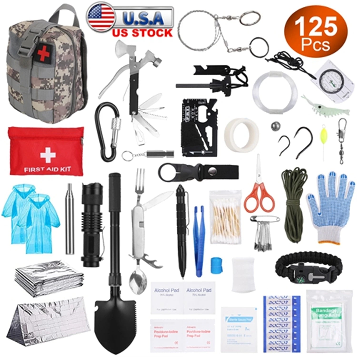 125 In 1 Emergency Kit Trauma Bag Outdoor Multifunction Camping Gear Survival Kit First Aid Kit SOS Wilderness Emergency Axe Kit