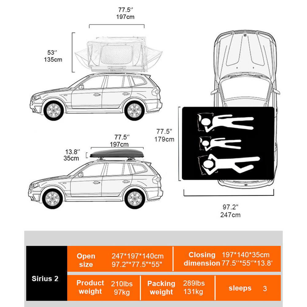 Naturnest Sirius 2 Premium 2XL 3-Person Clamshell Rooftop Tent (SAK91382)