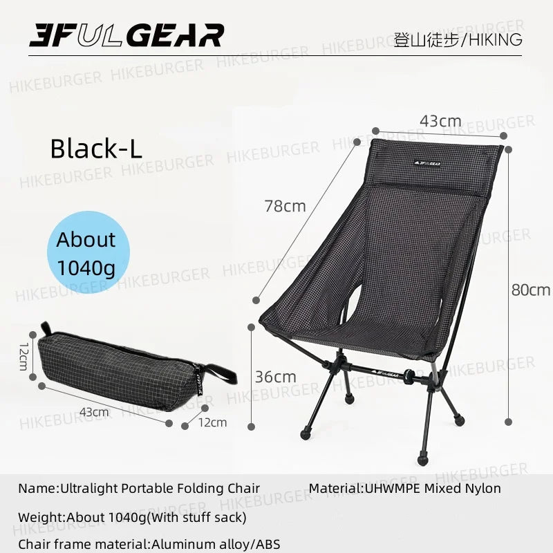 3F UL GEAR Outdoor Ultralight Portable Folding Chair Camping Durable UHWMPE Fishing Moon Chair Traveling Beach Chair Backpack