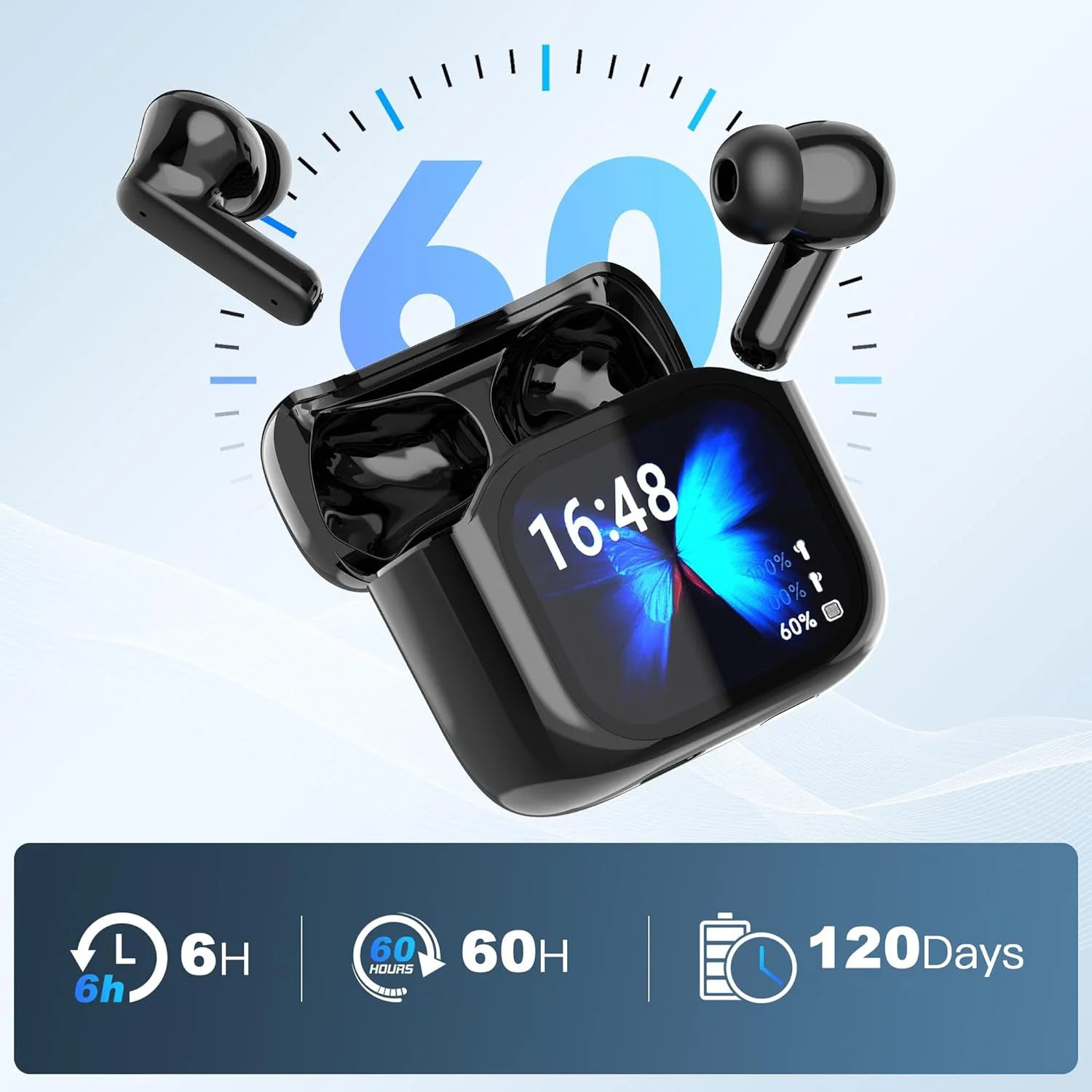 2025 AI Translation Bluetooth Earphones With Smart Display Long Battery Life Noise Reduce New Wireless Digital Display Headset