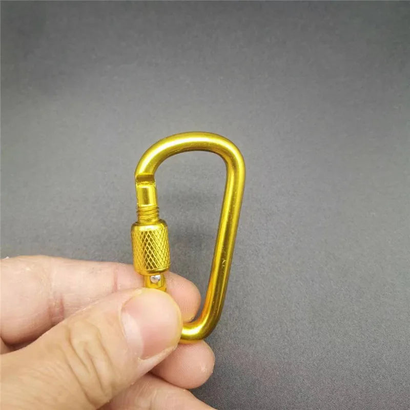 1pc D Shape Aluminum Carabiner Clip Outdoor Hiking Gear Backpack Keychain Hook Camping Outdoor Tools Anti Loss Lock Buckle