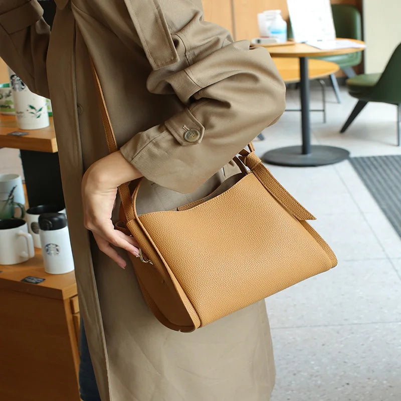 2025 Summer Lady Fashion Small Bucket Handbag Soft Leather Cross-body Messenger For Women Classic Female Shoulder Bag Hot Sale