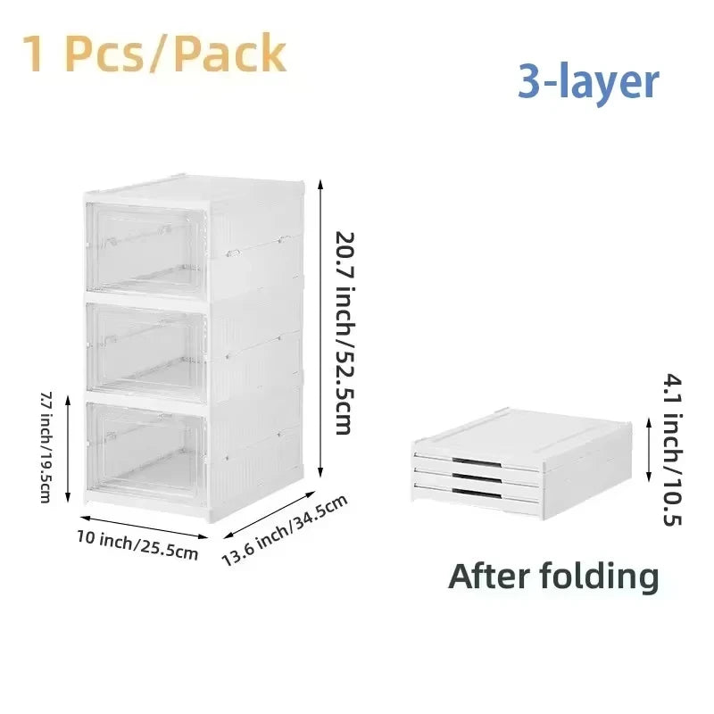 3/6 Layers Foldable Shoes Storage Box Transparent Sneaker Shoes Box Stackable Dustproof Cabinet Shoe Organizers Rack Shelf