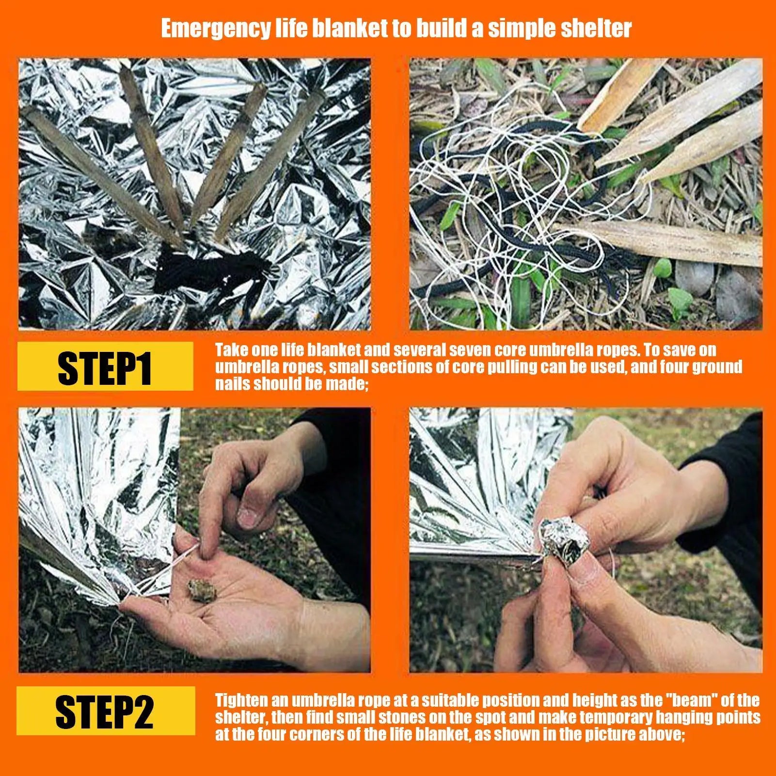 1PC Emergency Blanket Windproof Waterproof Foil Thermal Survival Gear First Aid Military Rescue Kit for Camping Outdoor