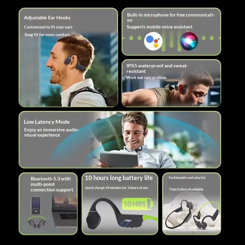 Creative Outlier Free Waterproof Bone Conduction Earphones, Low-Latency Wireless Sports Bluetooth 5.3 Ear-Hook for Running
