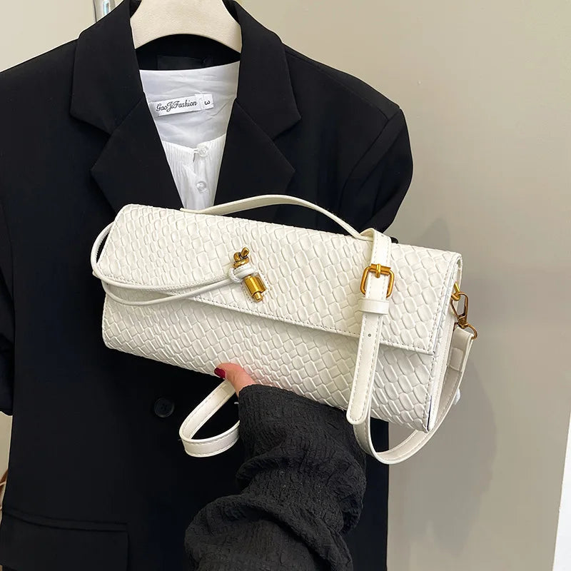 2026 New Woven Pattern Handbag Women's Pure Color Simple Commuting Banquet Two-in-one Bag PU Single Shoulder Cross-body Bag