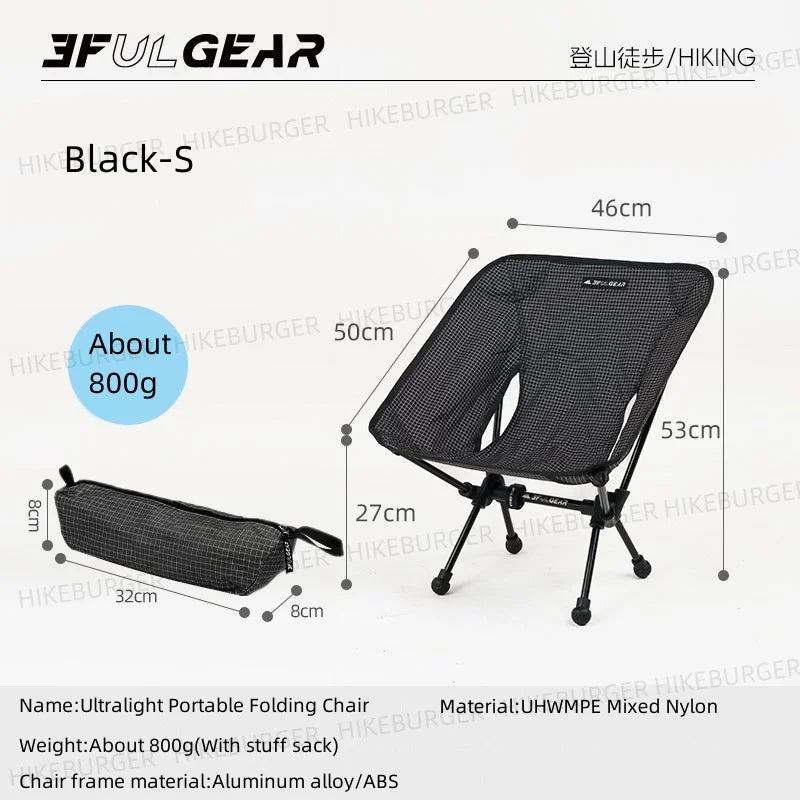 3F UL GEAR Outdoor Ultralight Portable Folding Chair Camping Durable UHWMPE Fishing Moon Chair Traveling Beach Chair Backpack