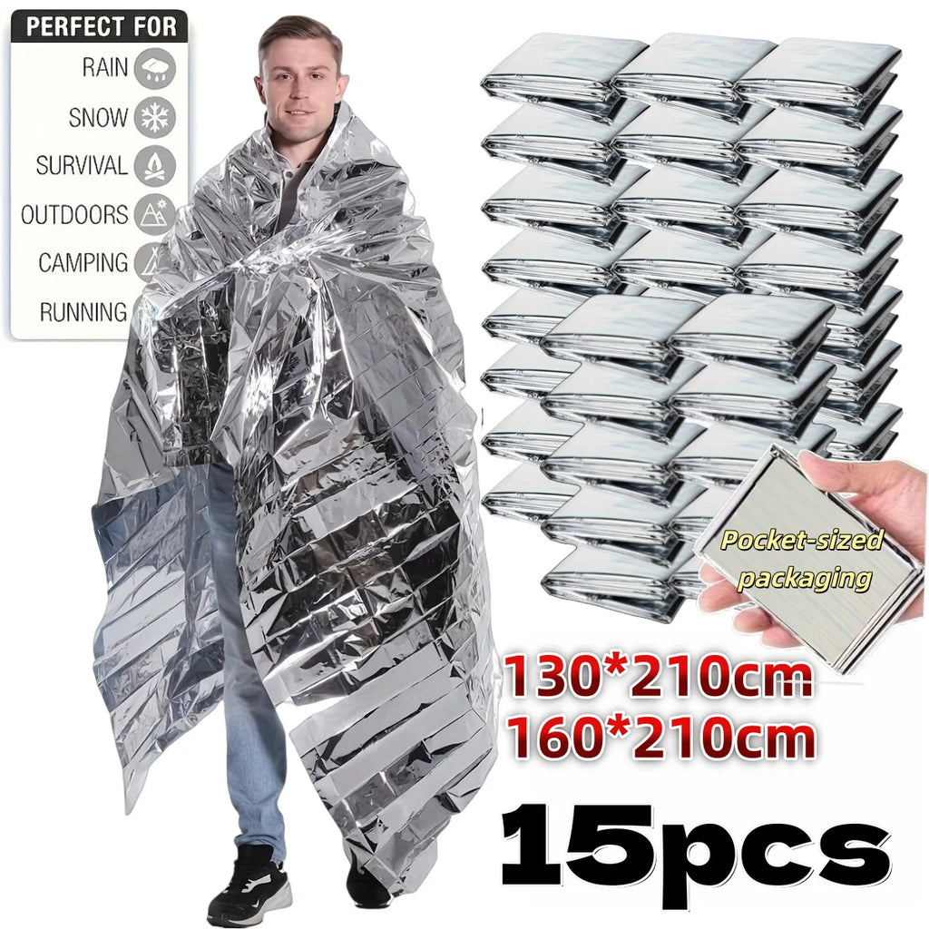 2/15pcs Large Emergency Survival Blanket Portable Aluminum Foil