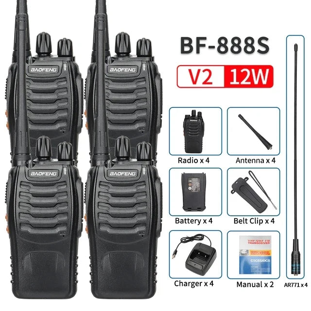 2/4PCS Baofeng BF-888S V2 Walkie Talkie Dual Band Portable Long Range UHF 400-470MHz USB/EU/US Ham Two Way Radio for Hunting