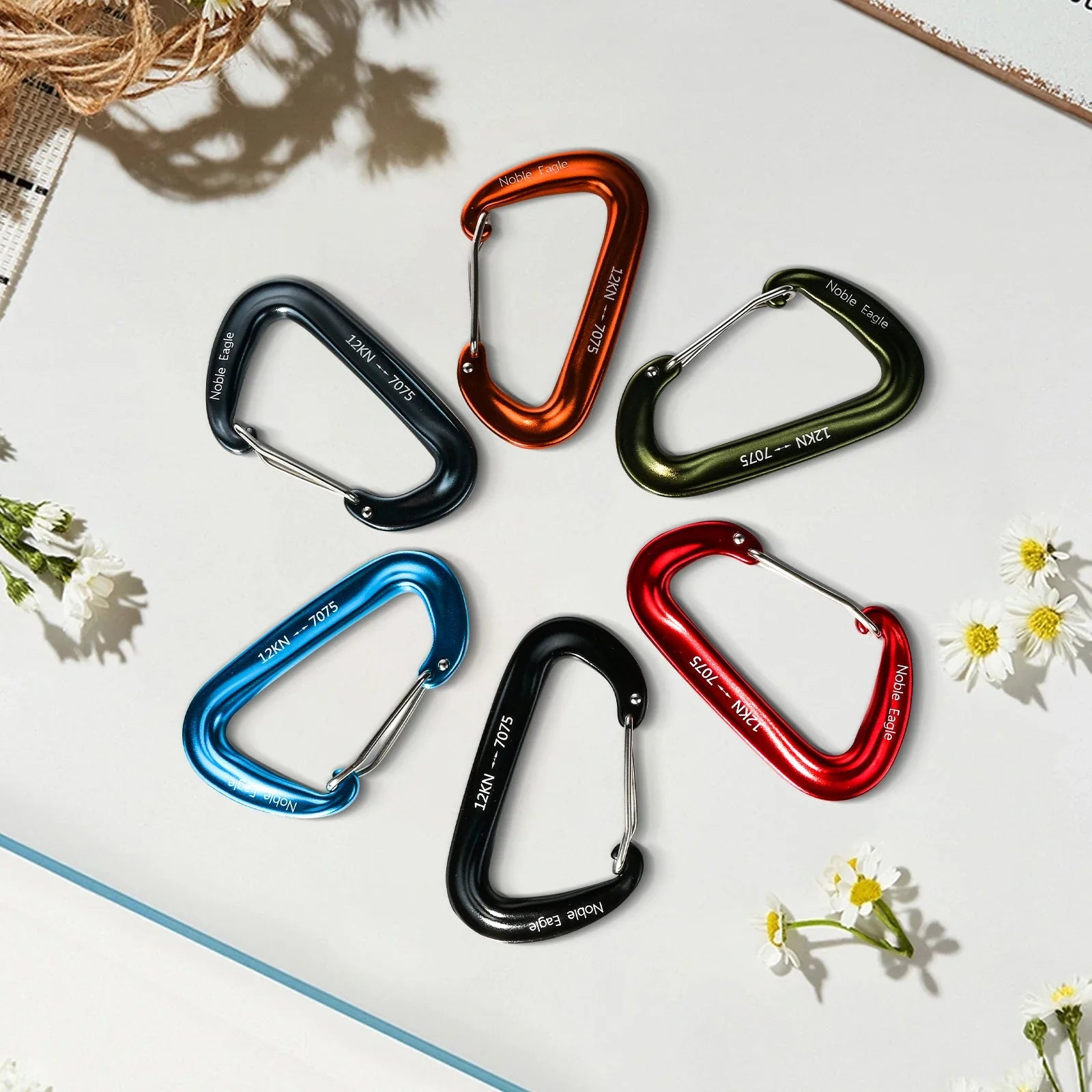 6PCS 12kN Aluminum D Ring Carabiners Heavy Duty Hook Lightweight