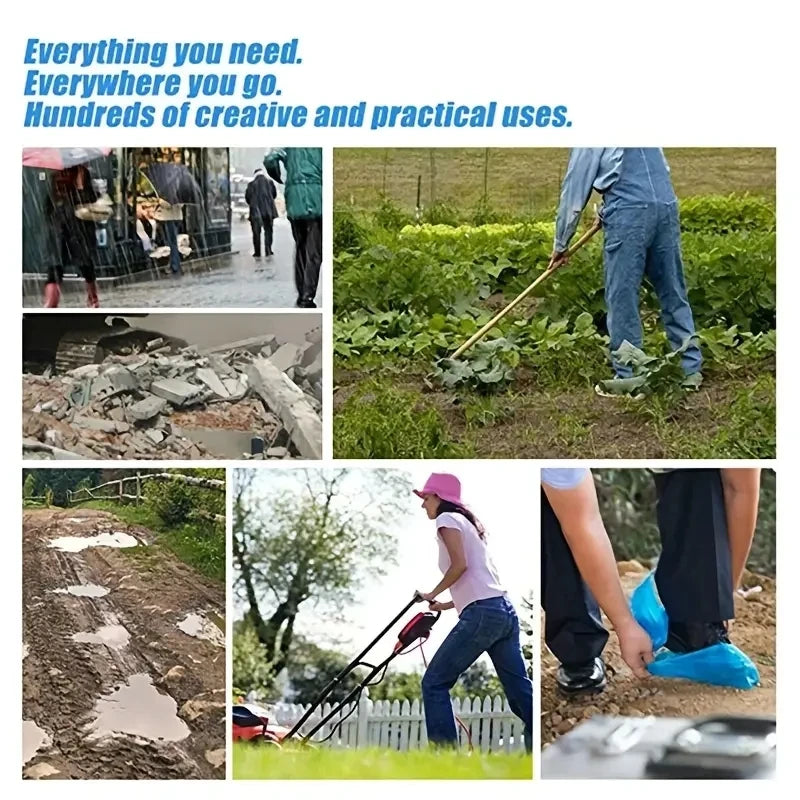 100PCS disposable waterproof shoe cover plastic non-slip foot cover