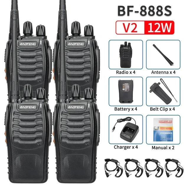 2/4PCS Baofeng BF-888S V2 Walkie Talkie Dual Band Portable Long Range UHF 400-470MHz USB/EU/US Ham Two Way Radio for Hunting