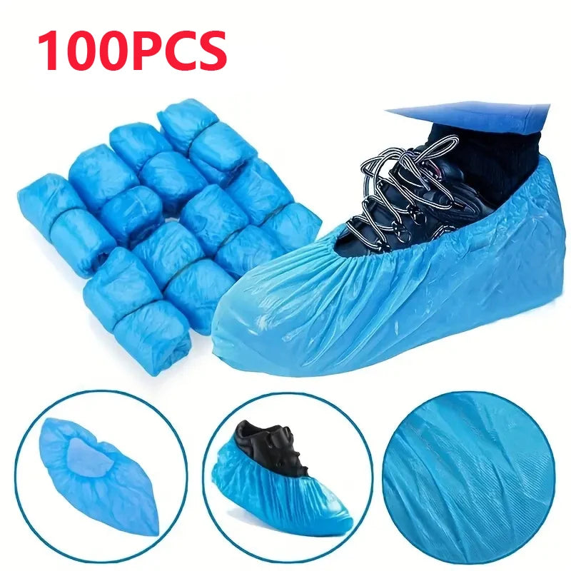100PCS disposable waterproof shoe cover plastic non-slip foot cover
