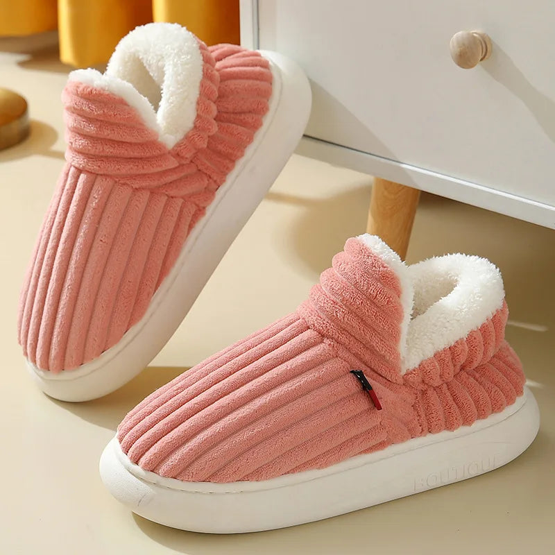 2025 Fashion Couple Winter Warm Plush Slippers Thick Sole Non Slip