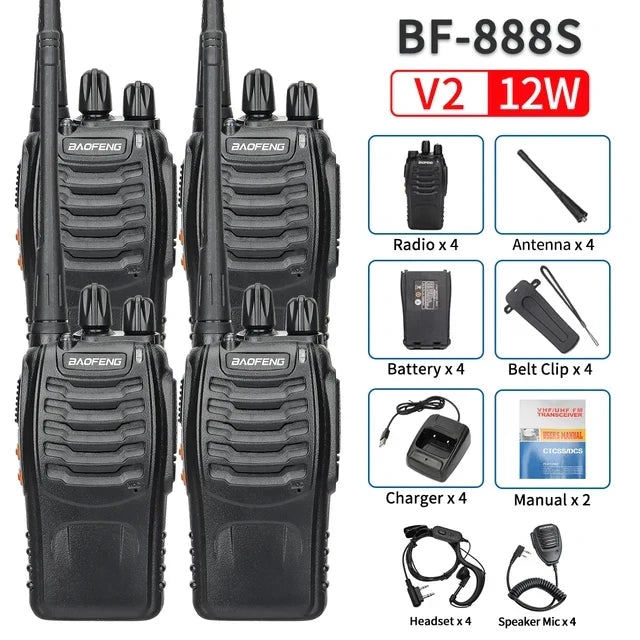 2/4PCS Baofeng BF-888S V2 Walkie Talkie Dual Band Portable Long Range UHF 400-470MHz USB/EU/US Ham Two Way Radio for Hunting