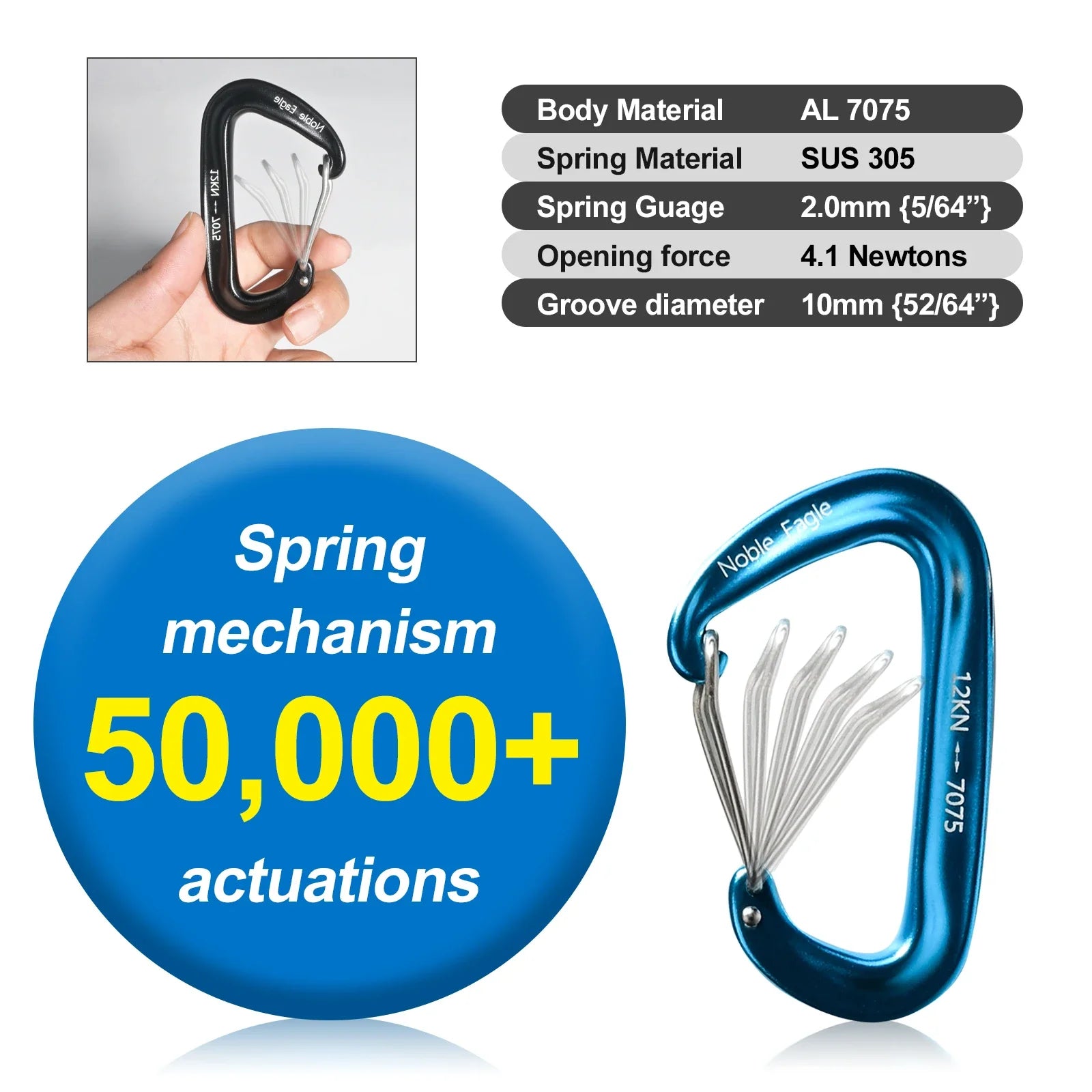 6PCS 12kN Aluminum D Ring Carabiners Heavy Duty Hook Lightweight