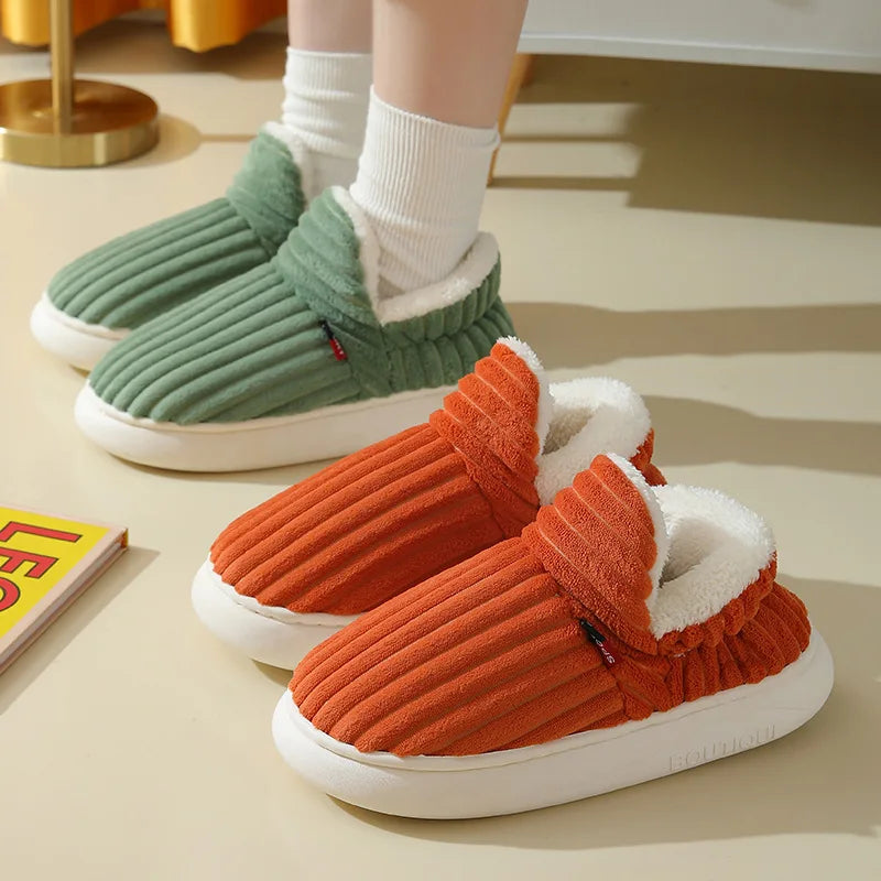 2025 Fashion Couple Winter Warm Plush Slippers Thick Sole Non Slip