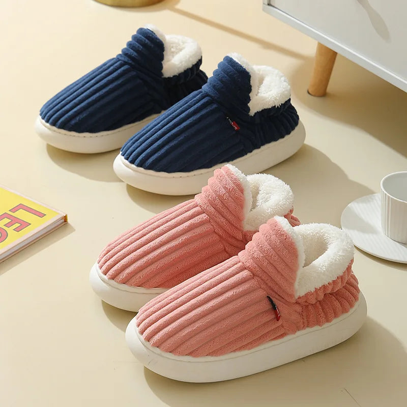 2025 Fashion Couple Winter Warm Plush Slippers Thick Sole Non Slip