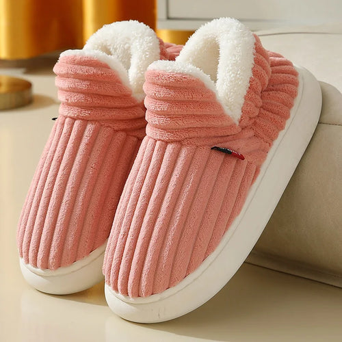 2025 Fashion Couple Winter Warm Plush Slippers Thick Sole Non Slip