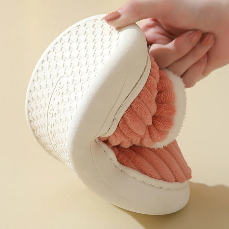 2025 Fashion Couple Winter Warm Plush Slippers Thick Sole Non Slip