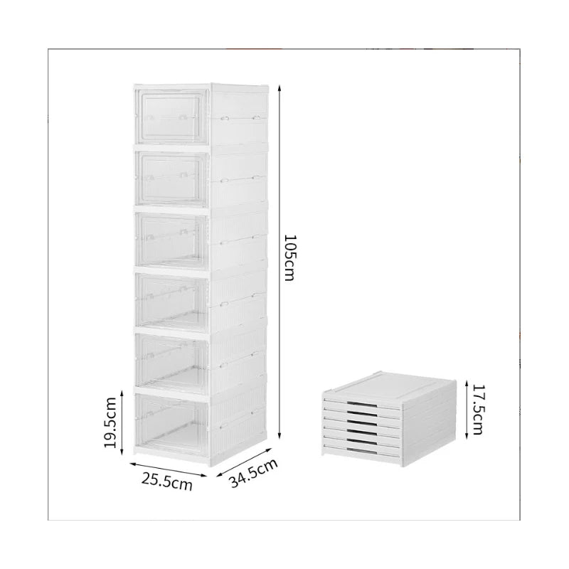 3/6 Layers Foldable Shoes Storage Box Transparent Sneaker Shoes Box Stackable Dustproof Cabinet Shoe Organizers Rack Shelf
