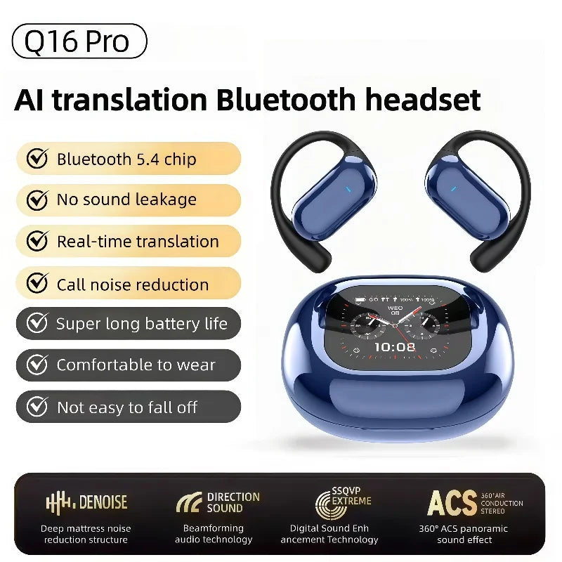 Q16S AI Translation Real Time Translator Earbuds 140 Languages & Accents Bluetooth 5.4 Translating Earphones Waterproof IPX5