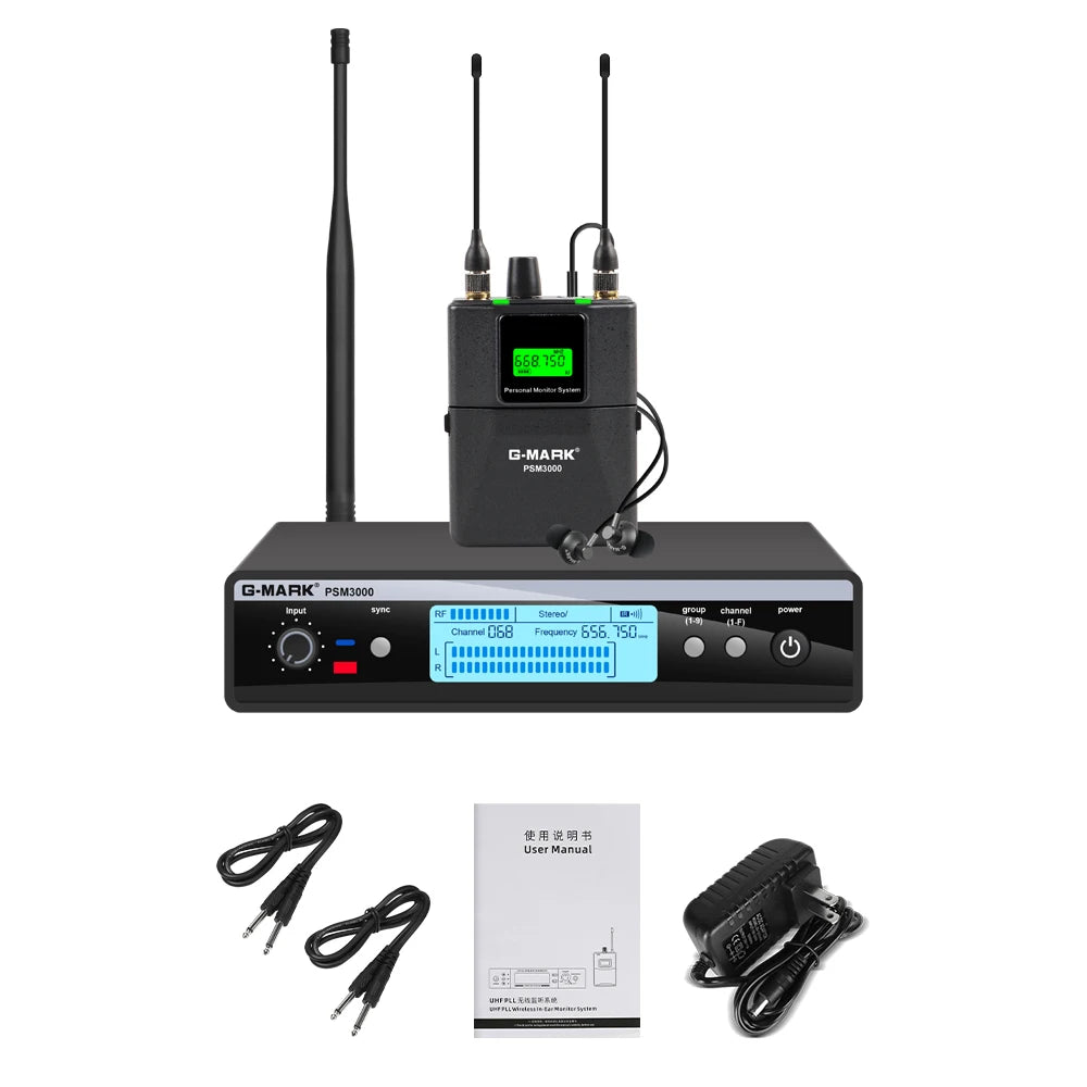 Wireless In-Ear Monitor G-MARK PSM3000 UHF Stereo Stage Return Frequency Selectable For Singer Guitar Studio Band Performance
