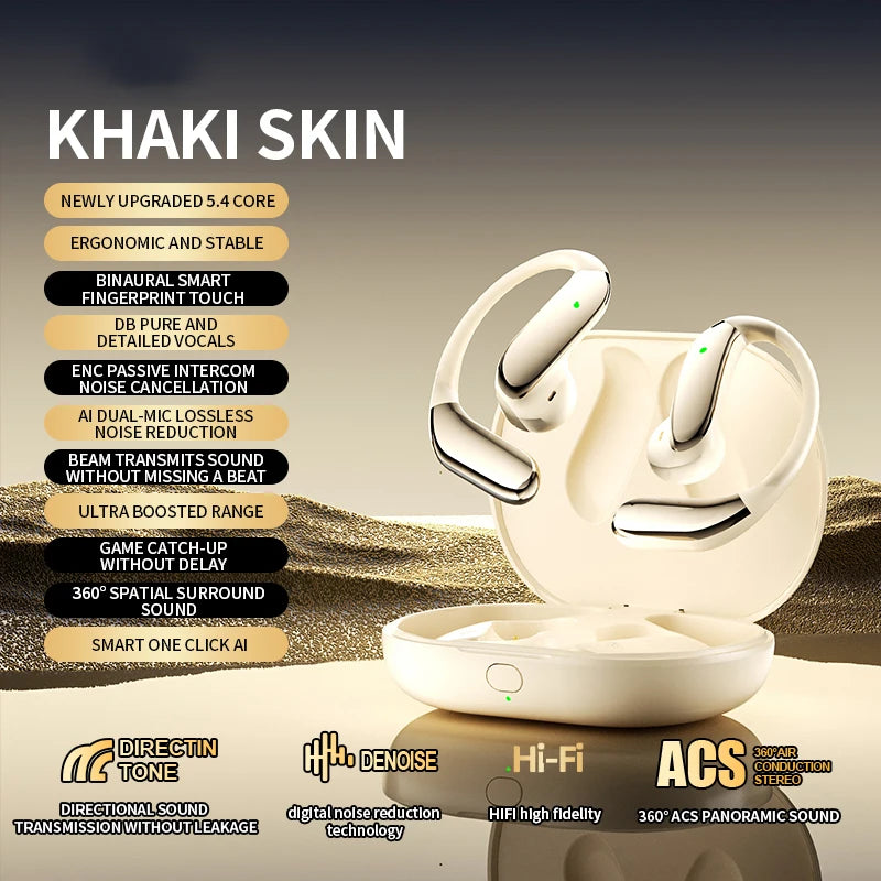 Domars AI Translation Bluetooth 5.4 Ear Hook Headphones Wireless Earphones Stereo Waterproof IPX5 Headsets Display Long Standby