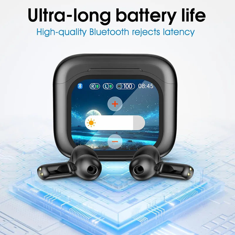 2025 AI Translation Bluetooth Earphones With Smart Display Long Battery Life Noise Reduce New Wireless Digital Display Headset