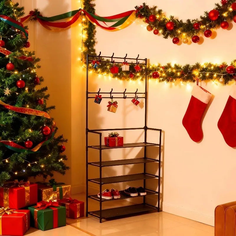 5-Level Metal Shoe Rack Tool-Free Setup Straightforward Design Multi-Purpose Shoes Boots And Sundries in Living Room Hallway