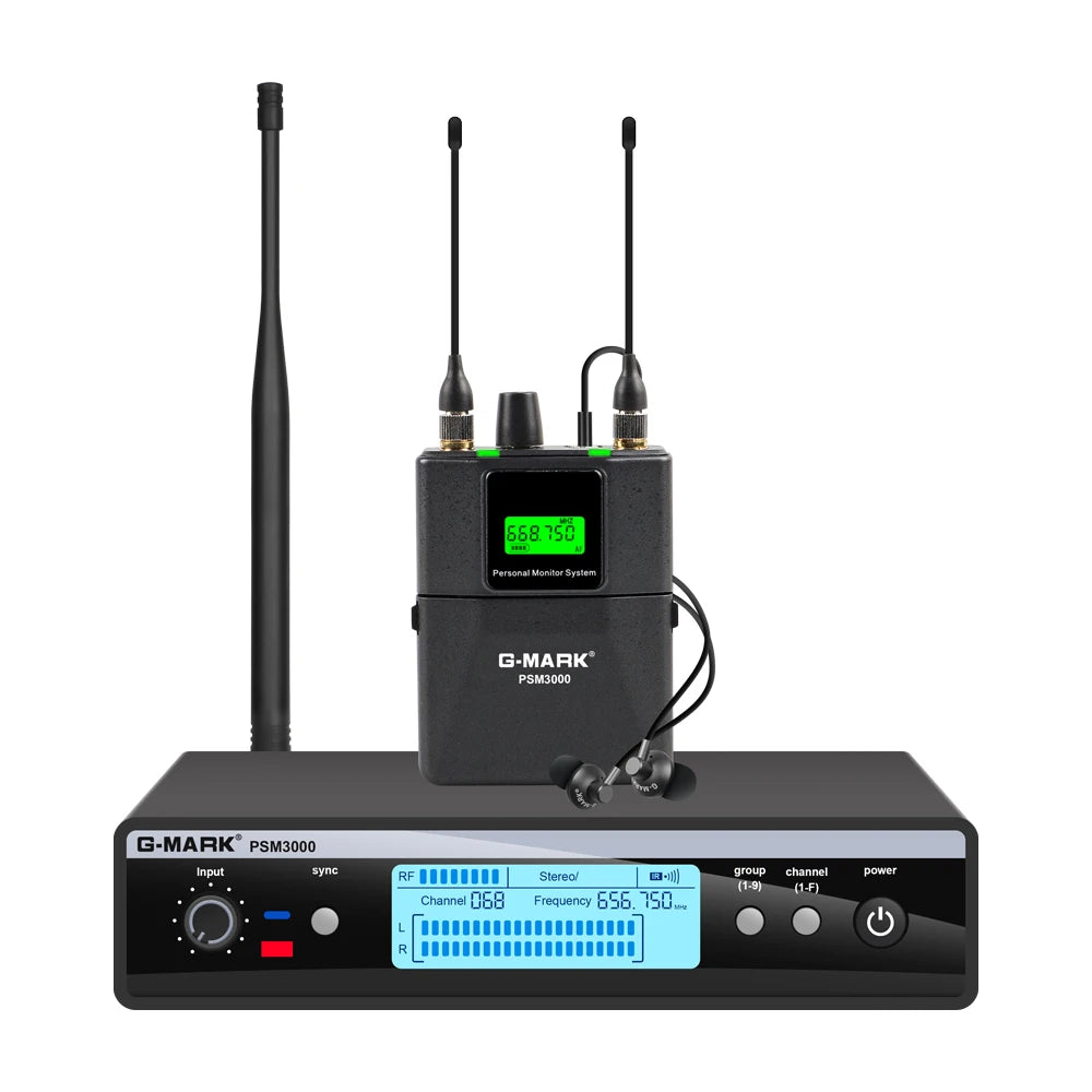 Wireless In-Ear Monitor G-MARK PSM3000 UHF Stereo Stage Return Frequency Selectable For Singer Guitar Studio Band Performance
