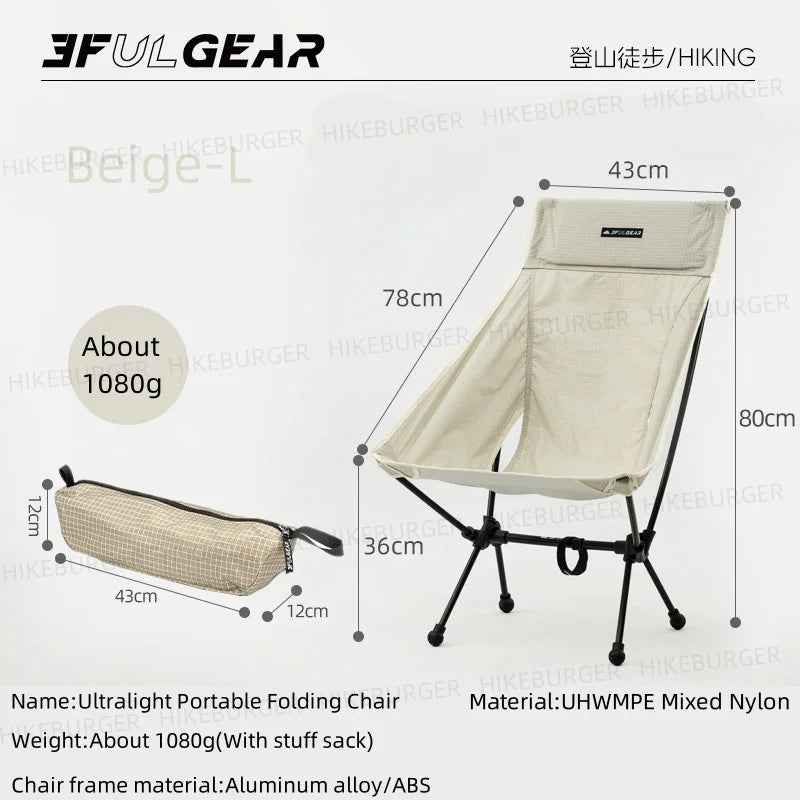 3F UL GEAR Outdoor Ultralight Portable Folding Chair Camping Durable UHWMPE Fishing Moon Chair Traveling Beach Chair Backpack