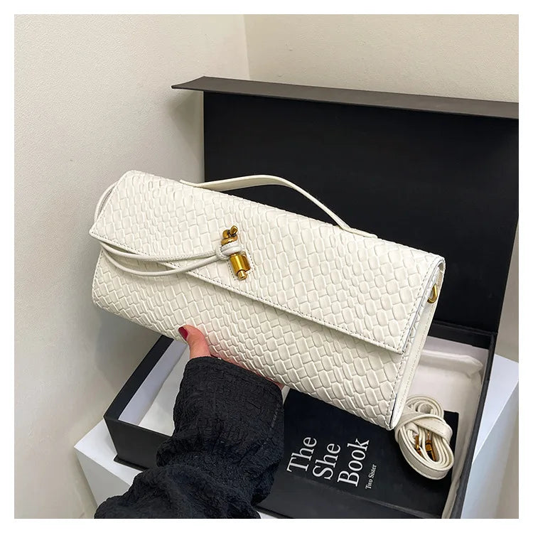 2026 New Woven Pattern Handbag Women's Pure Color Simple Commuting Banquet Two-in-one Bag PU Single Shoulder Cross-body Bag